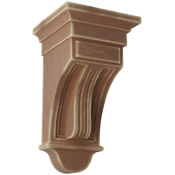 Ekena Millwork 6 1/2"W x 6 1/2"D x 12"H Raised Fluting Wood Vintage Decor Corbel, Weathered Brown CORWD06X06X12RABR - main